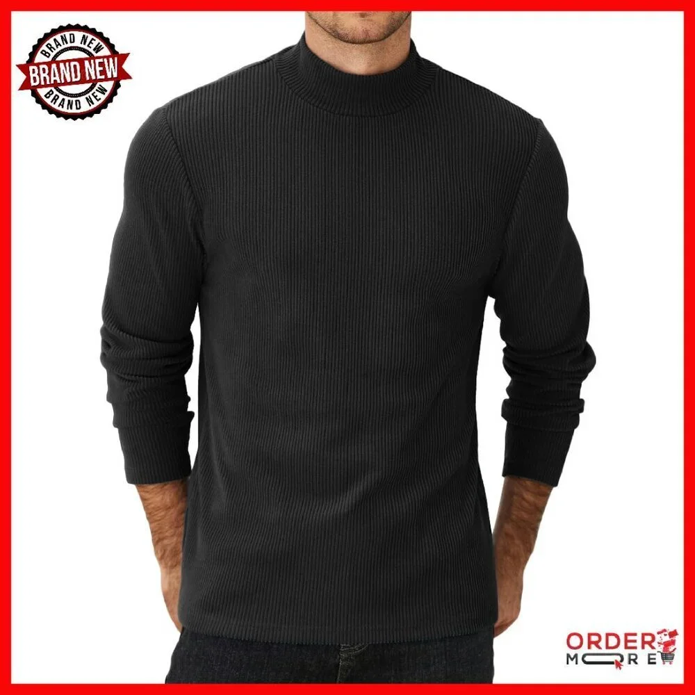 Men's Mock Turtleneck Thermal Sweater Long Sleeve Ribbed Pullover